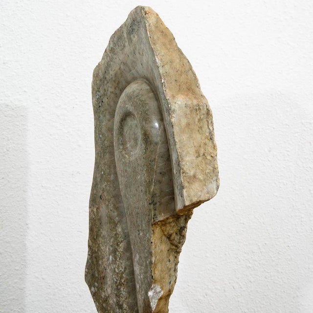 Mid Century Modern Abstracted Stone Sculpture Statue Carved Marble With Wooden Base For Sale - Image 10 of 12