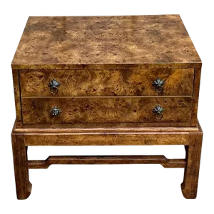 1970s American of Martinsville Burl Ming Style Side Table / Box on Stand