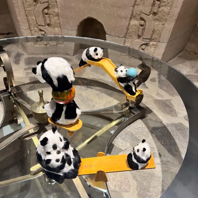 For your consideration a vintage panda mom and cubs playground toy set. A multi-piece, highly collectible MCM toy display...
