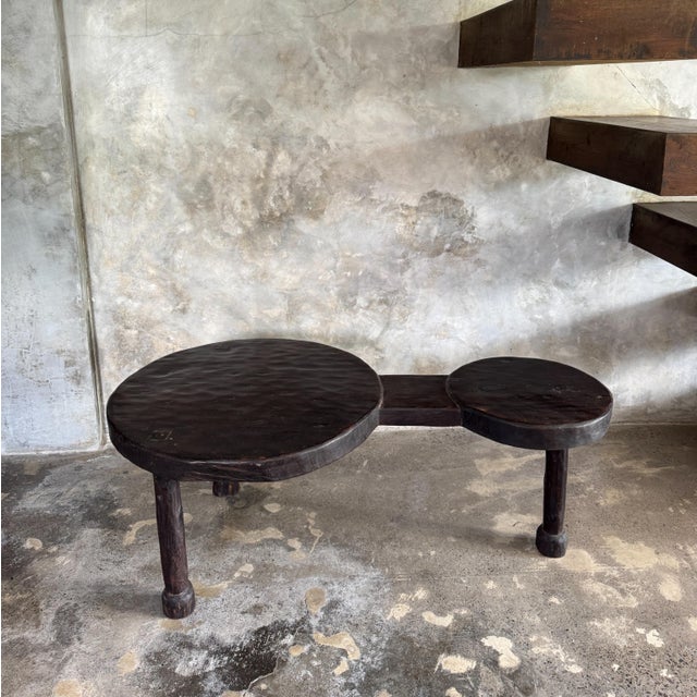 Large Tripod Coffee Table in Teak with Double Circular Top, 1990s For Sale - Image 11 of 11
