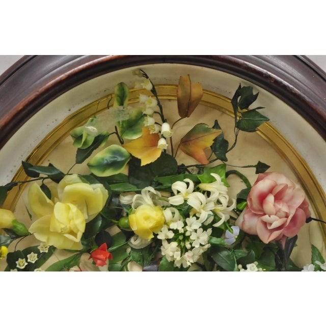 Antique Victorian Wax Floral Mourning Wreath Oval Mahogany Shadow Box Oddity For Sale In Philadelphia - Image 6 of 12