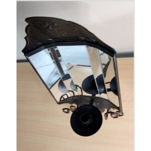 Vintage Tapered 5-Panel Mirrored Metal Toleware Candle Sconce For Sale - Image 6 of 9