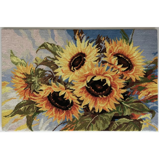 Completed Sunflowers needlepoint. Canvas created by Collection D’Art, manufactured in E.U. The needlepoint was...