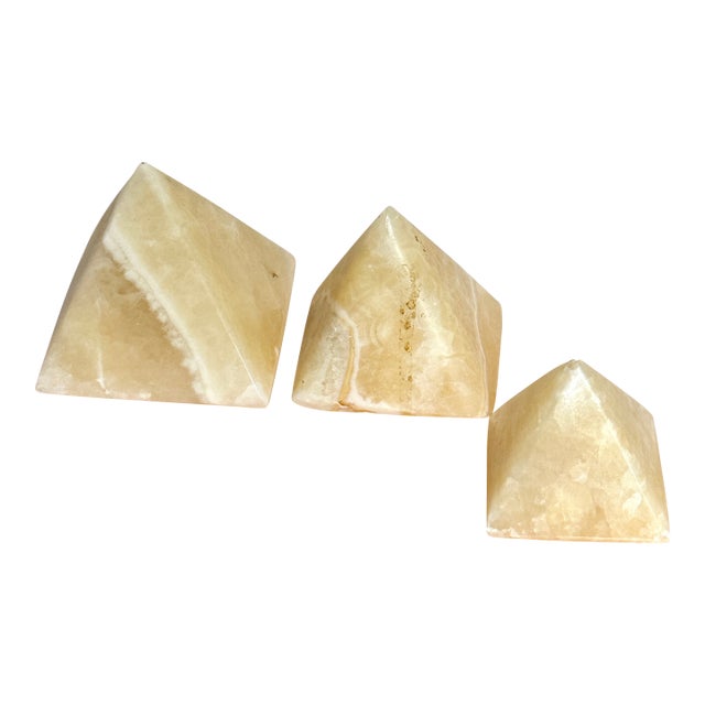 1980s Orange Calcite Pyramids: Natural Abundance Stones Set of 3 For Sale