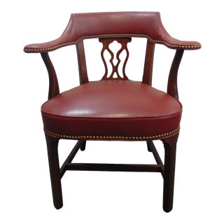 Hickory Chair Co Chippendale Mahogany Leather Office Chair For Sale
