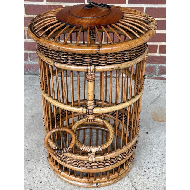 Chinoiserie Vintage Boho Chic Bamboo and Rattan Birdcage For Sale - Image 3 of 11