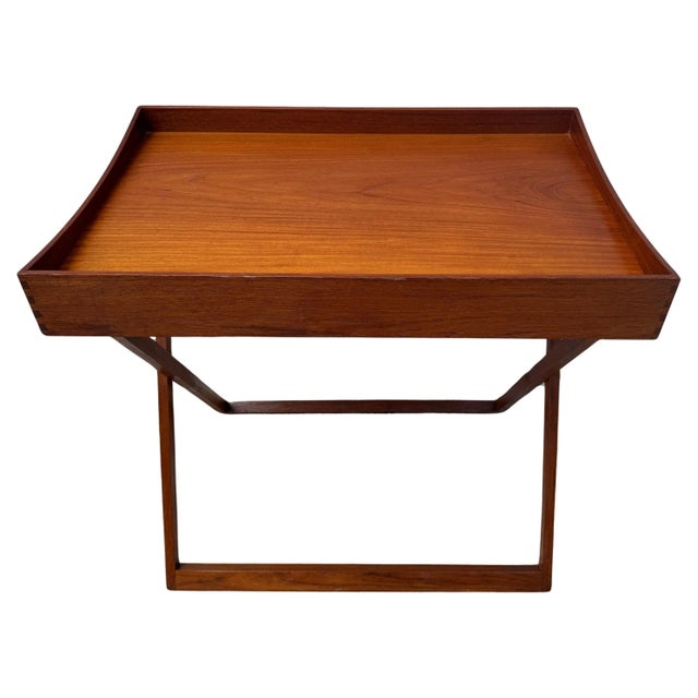 Danish Modern Campaign Style Teak & Black Lacquer Reversible Tray Table For Sale - Image 4 of 11