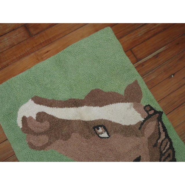 American Hooked Horse Rug For Sale - Image 4 of 6