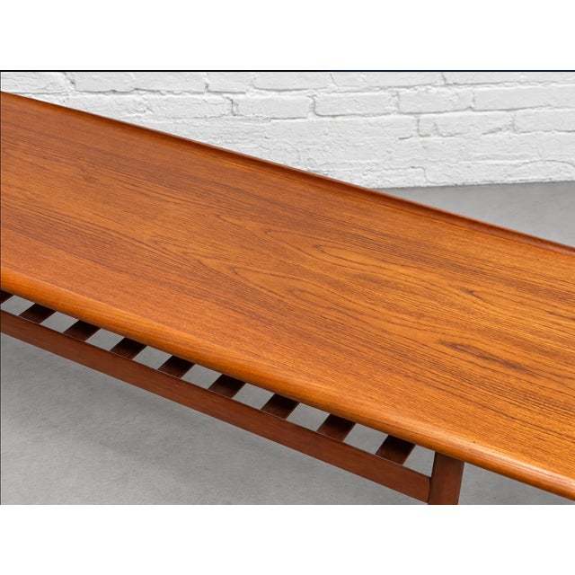 Mid Century Modern Coffee Table by Grete Jalk, C. 1960’s | Upturned Edges & Slatted Magazine Rack For Sale - Image 12 of 13