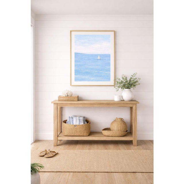 Contemporary Minimalist Sailboat Seascape Wall Art, Coastal Ocean Landscape Print, Blue Water Nautical Art, 24″ × 36″ For Sale - Image 3 of 9