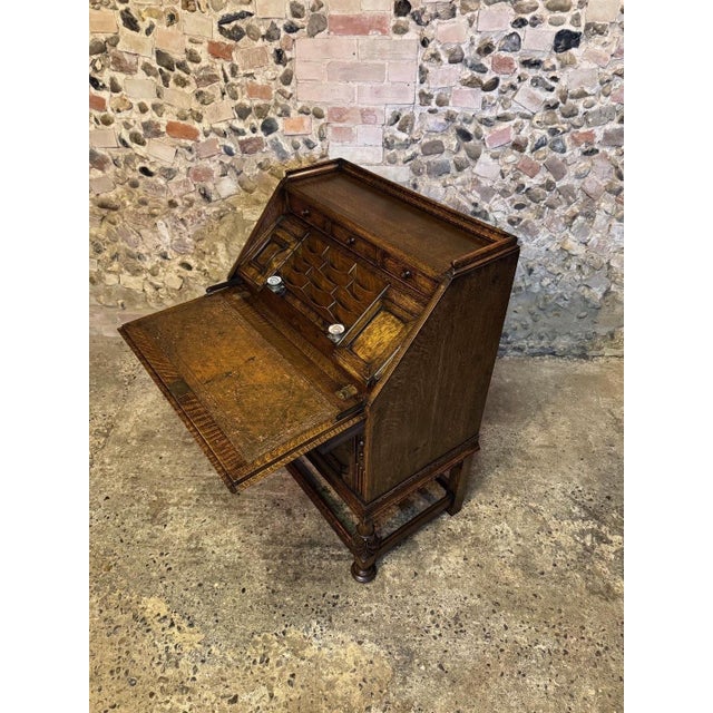 Vintage Jacobean Carved Oak Secretaire, 1920 For Sale - Image 6 of 18