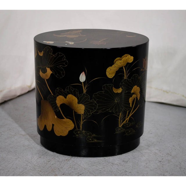 1970s Vintage Chinoiserie Oval 2 Drawer Chest With Birds & Lotus For Sale - Image 9 of 9