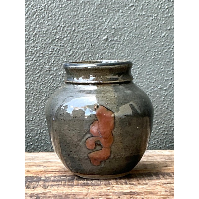 Mid-Century Modern Vintage Glazed Ceramic Vase For Sale - Image 3 of 12