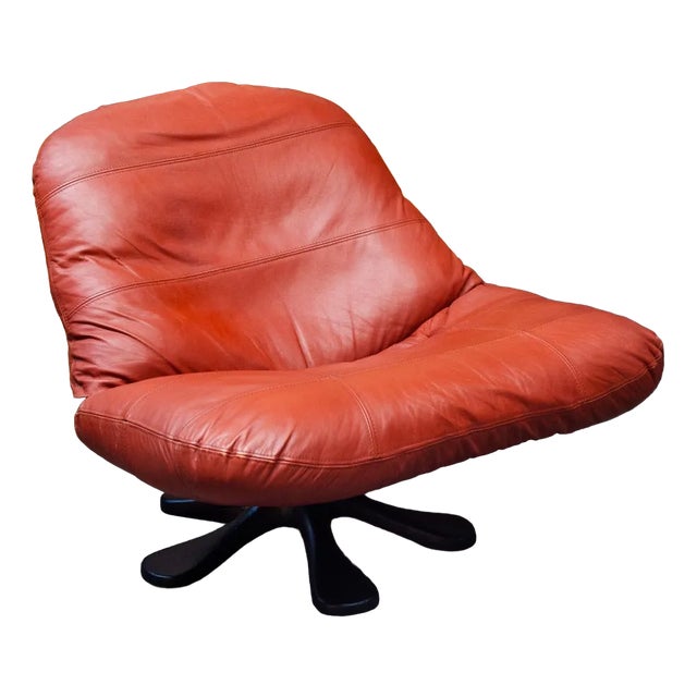 Leather & Fiberglass Lounge Chair, 1970s For Sale