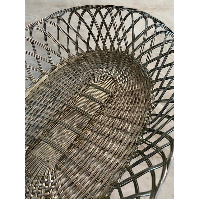 Beautiful antique, Made in France, aged patina, French hotel item, hand weaved with scalloped edge silver plate oval...