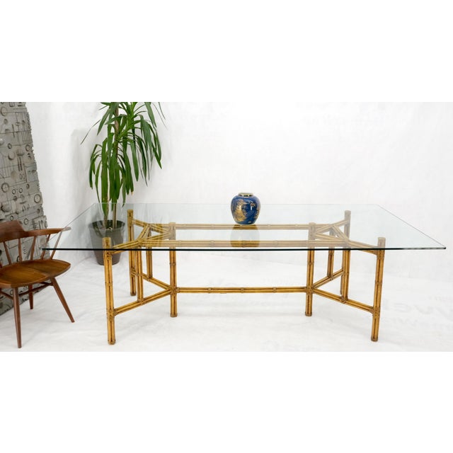 Mid 20th Century Large Bamboo & Leather Frame 3/4" Thick Glass Top Dining Conference Table For Sale - Image 16 of 18