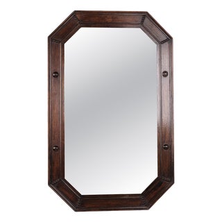 Rectangular Mirror with Carved Dark Wood Frame, 1940s For Sale
