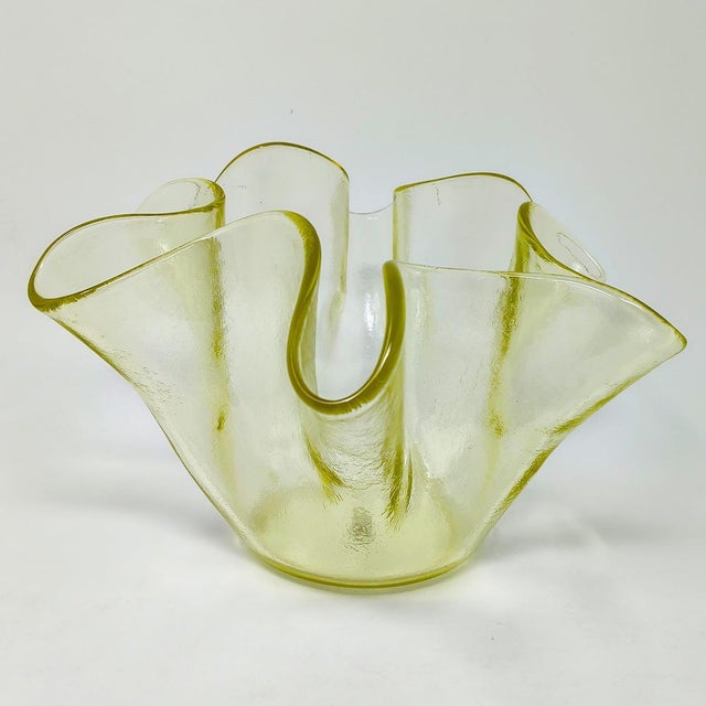 Italian Murano Glass Yellow Fazzoletto Handkerchief Vase by Dogi, 1970s For Sale - Image 4 of 8