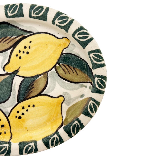 Mediterranean Italian Hand-Painted Ceramic Lemon Majolica Plate Signed, Mid 20th Century For Sale - Image 3 of 9