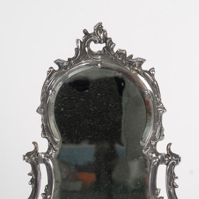 19th-century rocaille-style silver-plated metal table mirror, napoleon iii period. Napoleon iii period table mirror, 19th...
