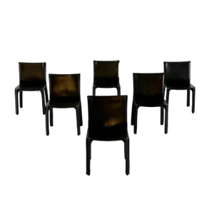 Black Leather Cab 412 Chairs attributed to Mario Bellini for Cassina, 1970s, Set of 6