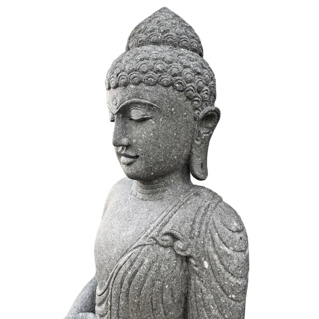 Asian Vintage Standing Stone Garden Buddha W/Pot For Sale - Image 3 of 7