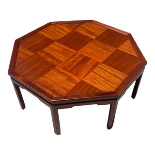 Vintage 1960s Mid Century Modern Octagon Mahogany Coffee Table Parquetry Restored Patchwork Attributed to Baker Furniture For Sale