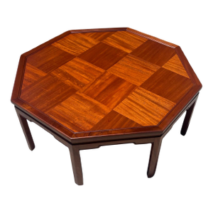 Vintage 1960s Mid Century Modern Octagon Mahogany Coffee Table Parquetry Restored Patchwork Attributed to Baker Furniture
