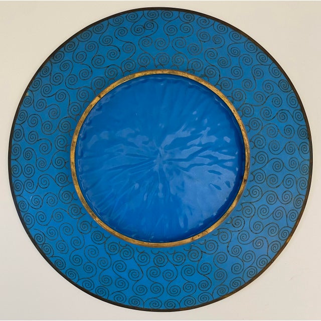 Blue Antique Japanese Meiji Cloissoné Charger Plate For Sale - Image 8 of 11