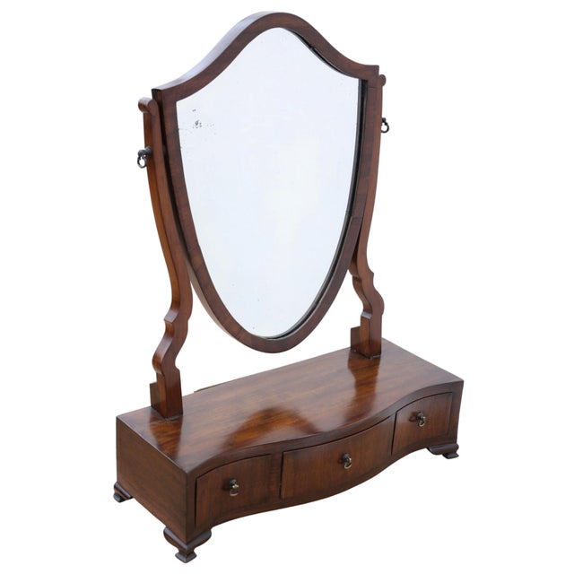 Antique Serpentine Shield-Shaped Mahogany Dressing Table Mirror, 19th Century For Sale - Image 3 of 10
