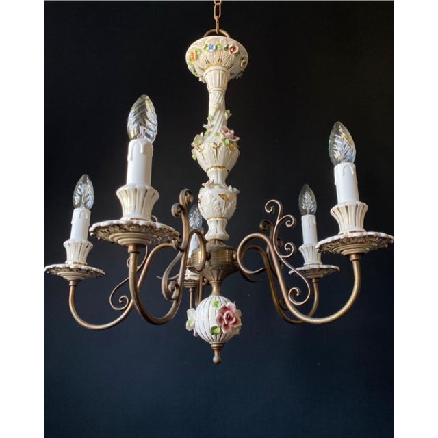 Vintage Ceramic Chandelier, Italy, 1950s For Sale - Image 3 of 10