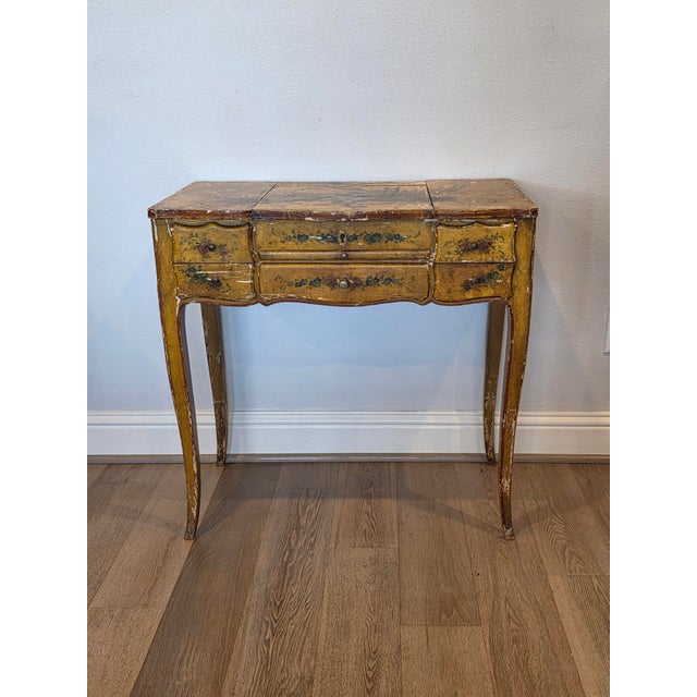 A rare and most charming authentic antique Italian Chinoiserie decorated poudreuse (dressing table) with beautifully aged...
