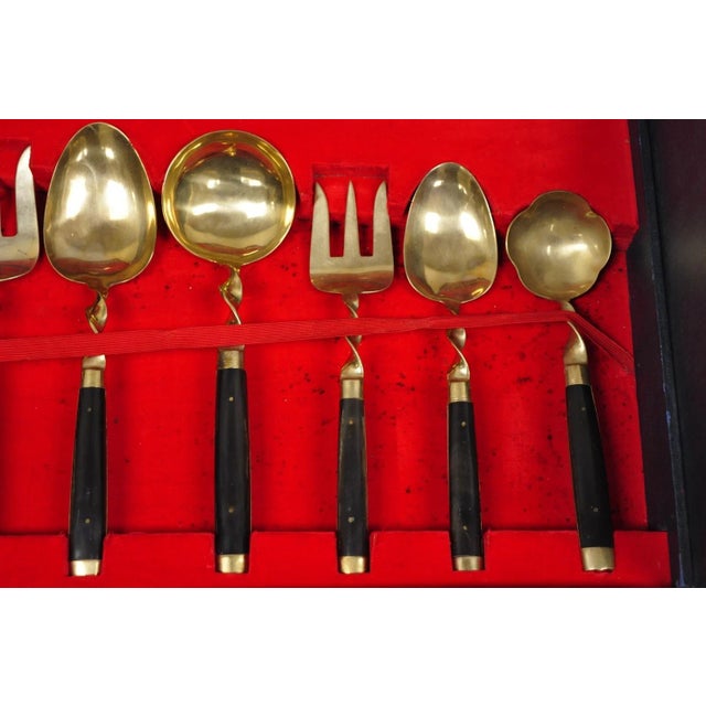 Metal Vintage Bangkok Jewels Bronze Brass & Celluloid Flatware Set in Case - 130 PCS For Sale - Image 7 of 18
