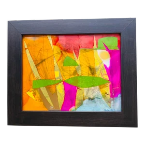 Abstract Contemporary Mixed-Media Drawing in Ink and Pencil. 14 X 17 Frame Size, Signed.