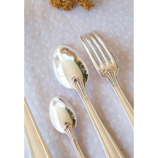 French Art Deco Silver-Plated Cutlery Set for 12, 1930-1940s, Set of 37 For Sale - Image 6 of 12