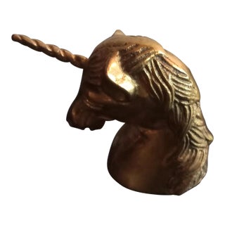 1980s Solid Brass Unicorn Sculpture Paper Weight For Sale