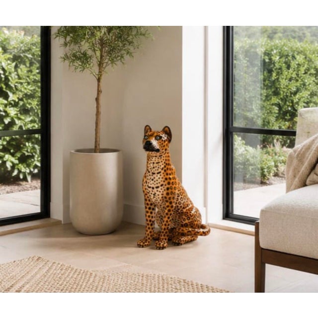 Chocolate Vintage Italian Glazed Ceramic Leopard Statue For Sale - Image 8 of 12