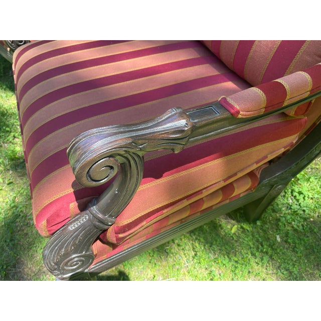 Ethan Allen Ethan Allen Newport Neoclassical Empire Lounge Armchairs Set of 2 Burgundy Gold Striped For Sale - Image 4 of 12