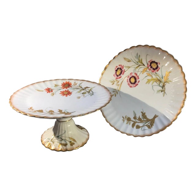 19th Century English Hand Painted Compotes - a Pair For Sale