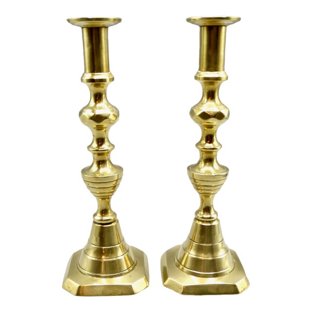 Antique English Brass Candlesticks, a Pair Chairish