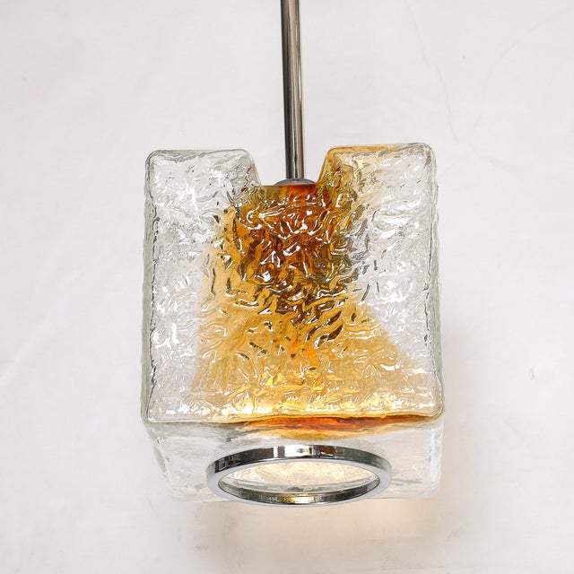 Amber Mid-Century Hand-Blown Amber Murano Glass W/ Chrome Pendant Chandelier For Sale - Image 8 of 12