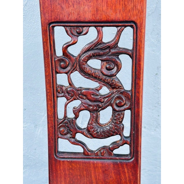 Vintage Chinese Traditional Hand Carved Dragon Design Solid Rosewood Dining Set Table and 4 Chairs For Sale - Image 18 of 18