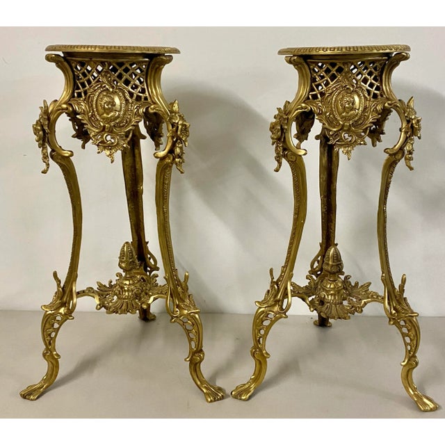 Vintage Gilded Bronze Plant Stands With Inlay C.1940 - a Pair For Sale - Image 13 of 13