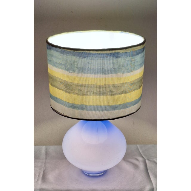 Vintage Table Lamp with Internally Illuminated Blue Glass Base and Fabric Shade, 1970s For Sale - Image 6 of 8