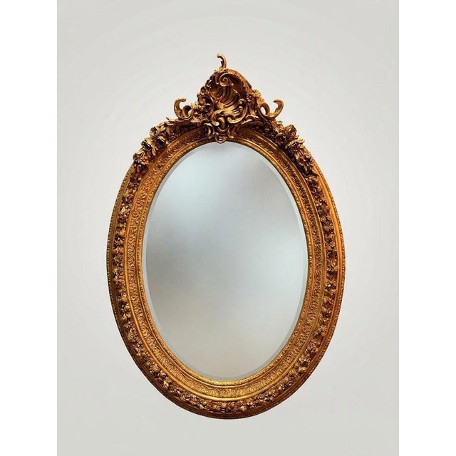 Large French Rococo Style Oval Mirror For Sale - Image 4 of 4