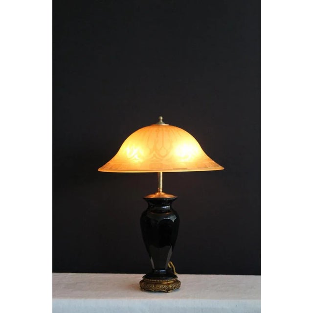 A Regency Onyx And Etched Glass Table Lamp. For Sale In Miami - Image 6 of 11