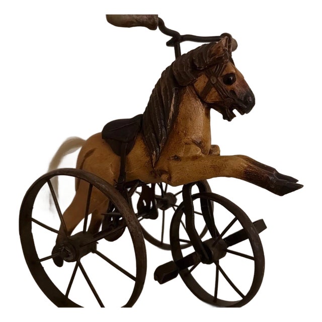 Antique Toy Hand Carved Horse Tricycle - Wood And Metal with Leather Saddle For Sale