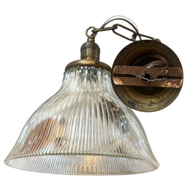 Holophane Flat Bottom Shade on Original Old Brass Holder, Circa 1920 For Sale - Image 4 of 5