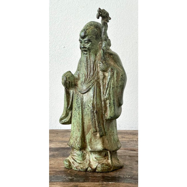 Vintage Asian Patinated Bronze Character For Sale - Image 4 of 12