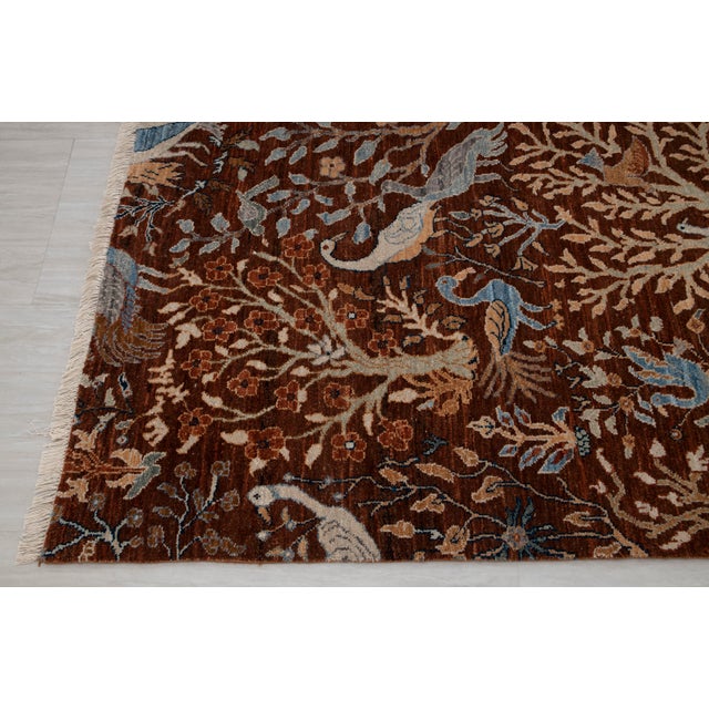 9x12 Ft. Red Peacock Garden Bird Design Handnotted Oushak Wool Rug For Sale - Image 4 of 18